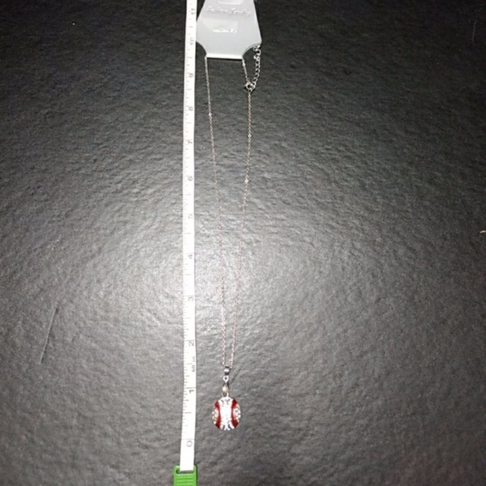 *Sale* Sparkly Red & White Baseball Necklace - Picture 3 of 4